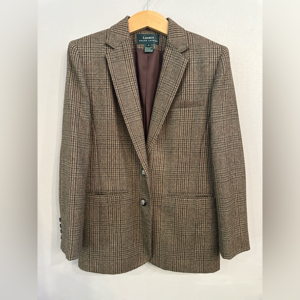 Ralph Lauren Houndstooth Blazer in Brown and Tan